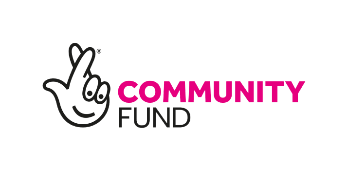 Crossed hand Mascot with eyes next to the words Community Fund