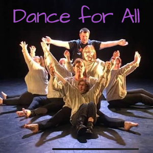 Dance for all, a group of dancers are in a dance pose on the ground