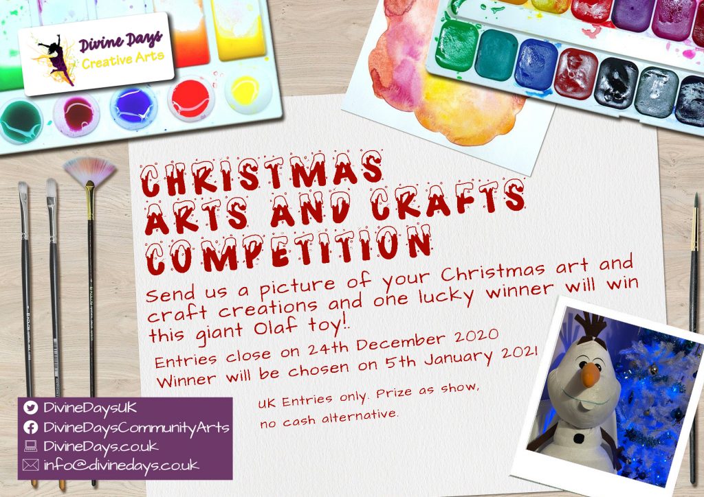 Christmas arts and crafts competition Send us a picture of your Christmas art and craft creations and one lucky winner will win this giant olaf toy.